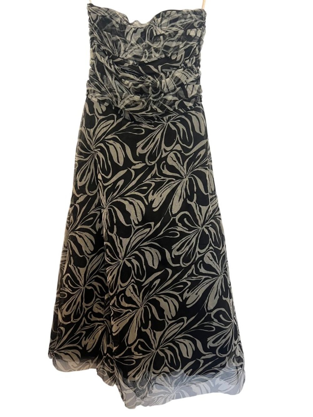 BCBG Max Azria Black & Gray Floral Strapless Dress Size 6 Polyester Made In USA
